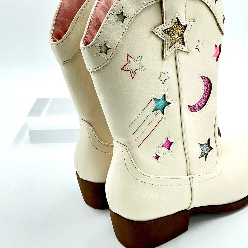 Jellypop Girls Size 4 Boots Cream Glitter Star Moon Veronika Kids